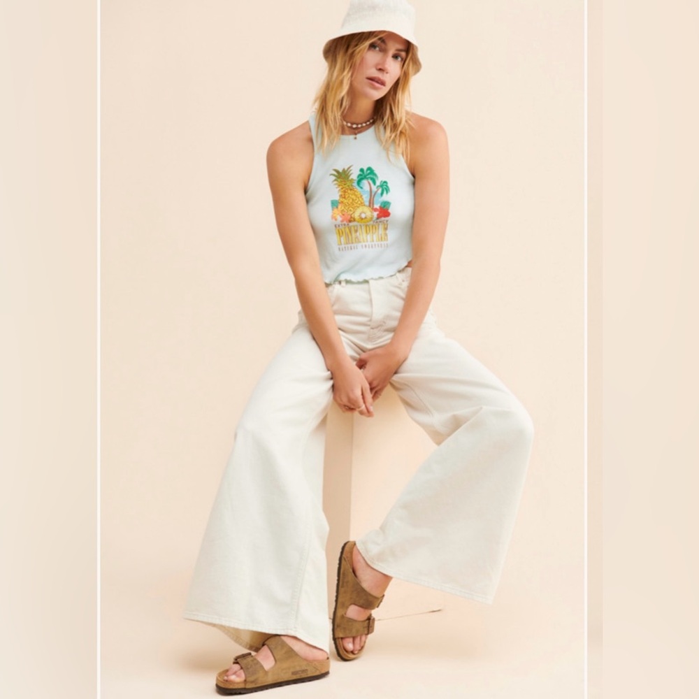 Free People Love fool Cream Flare Wide-Leg Jeans sz 27, - Picture 3 of 10